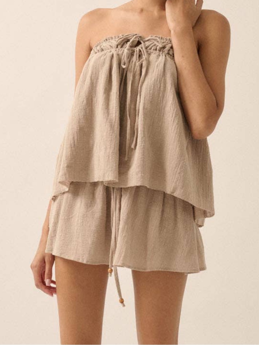 Beige Two-Piece Strapless Skirt Set